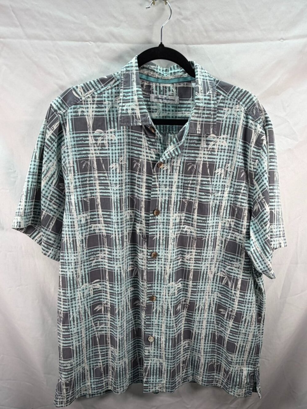 Tommy Bahama Shirt Mens Silk Bamboo Leaf Print Short Sleeve Camp Resort